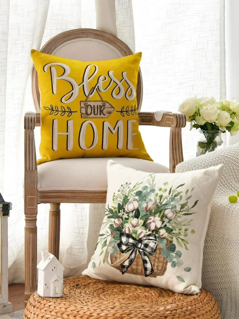 4 Throw Pillow Covers Summer Farmhouse‎ Decor 18x18